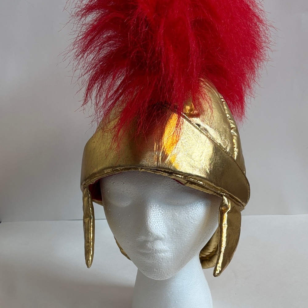 FINAL! NWOT! Gold Gladiator Helmet Beautiful Red Mohawk Plume Fold Over Visor